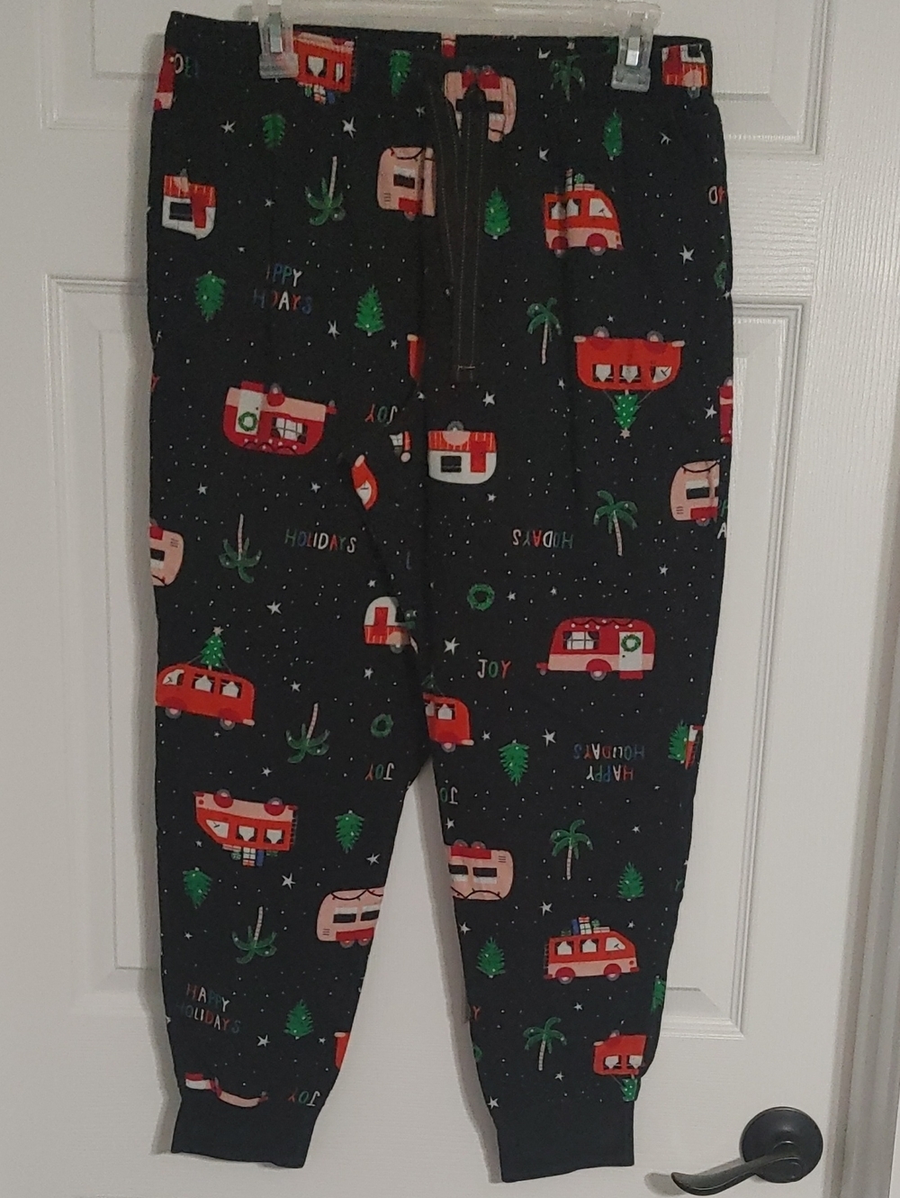 Old Navy Black Holiday Camper Pajama Bottoms with Red & Green Print Size Medium